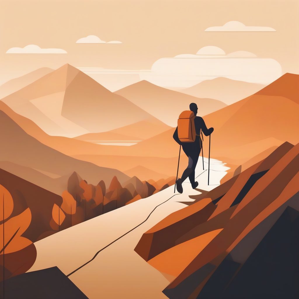 负空间徒步者侧影：几何极简人物矢量插画