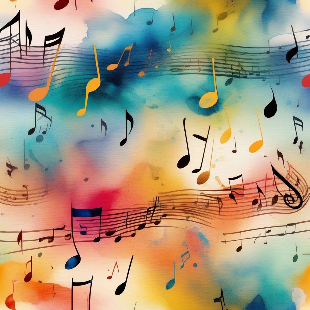 概念艺术：音乐与色彩抽象融合的水彩画提示词