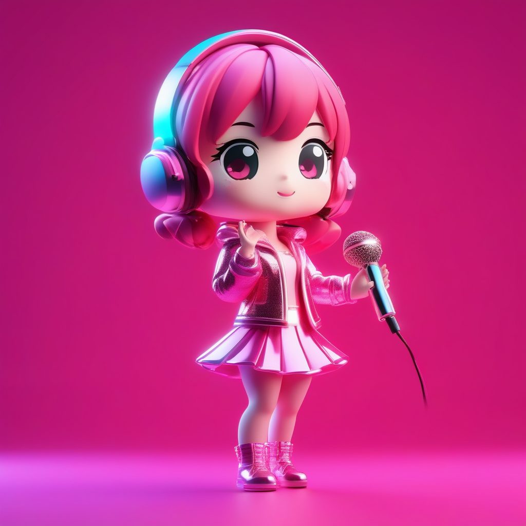 高饱和度3D盲盒偶像公仔AI提示：Octane渲染Q版歌姬全身像