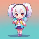 高饱和度V字手势Q版双马尾:矢量艺术全身站立照AI绘画 7 gao bao he du v zi shou shi q ban shuang ma yi shi liang yi shu quan shen zhan li zhao ai hui hua