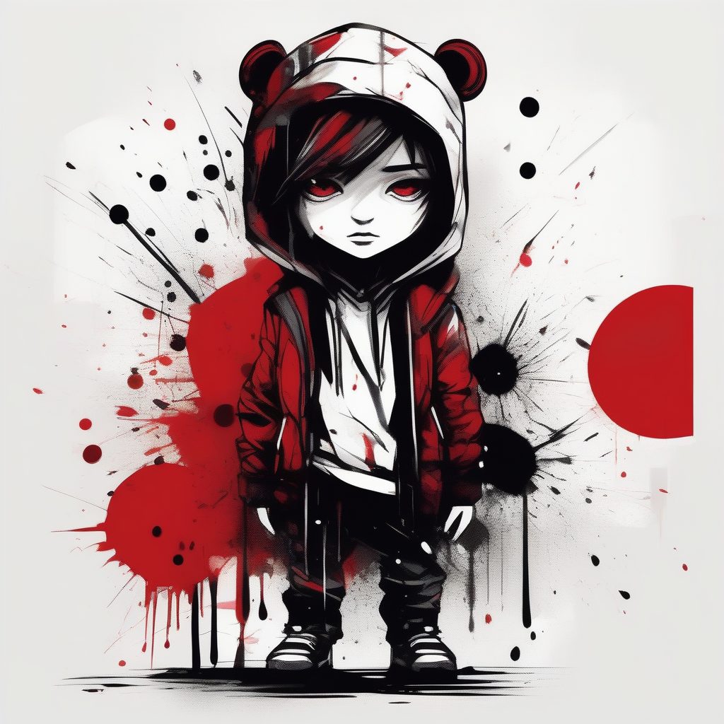 高对比度墨渍风：结构化黑白Q版潮流全身像