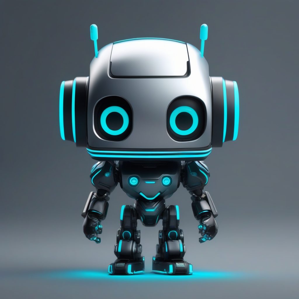 高对比度：霓虹赛博朋克Q版机器人全身站立照