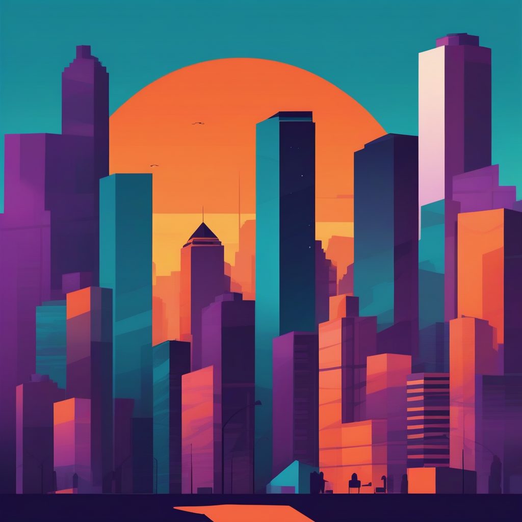 高对比度未来城市剪影：矢量艺术极简海报