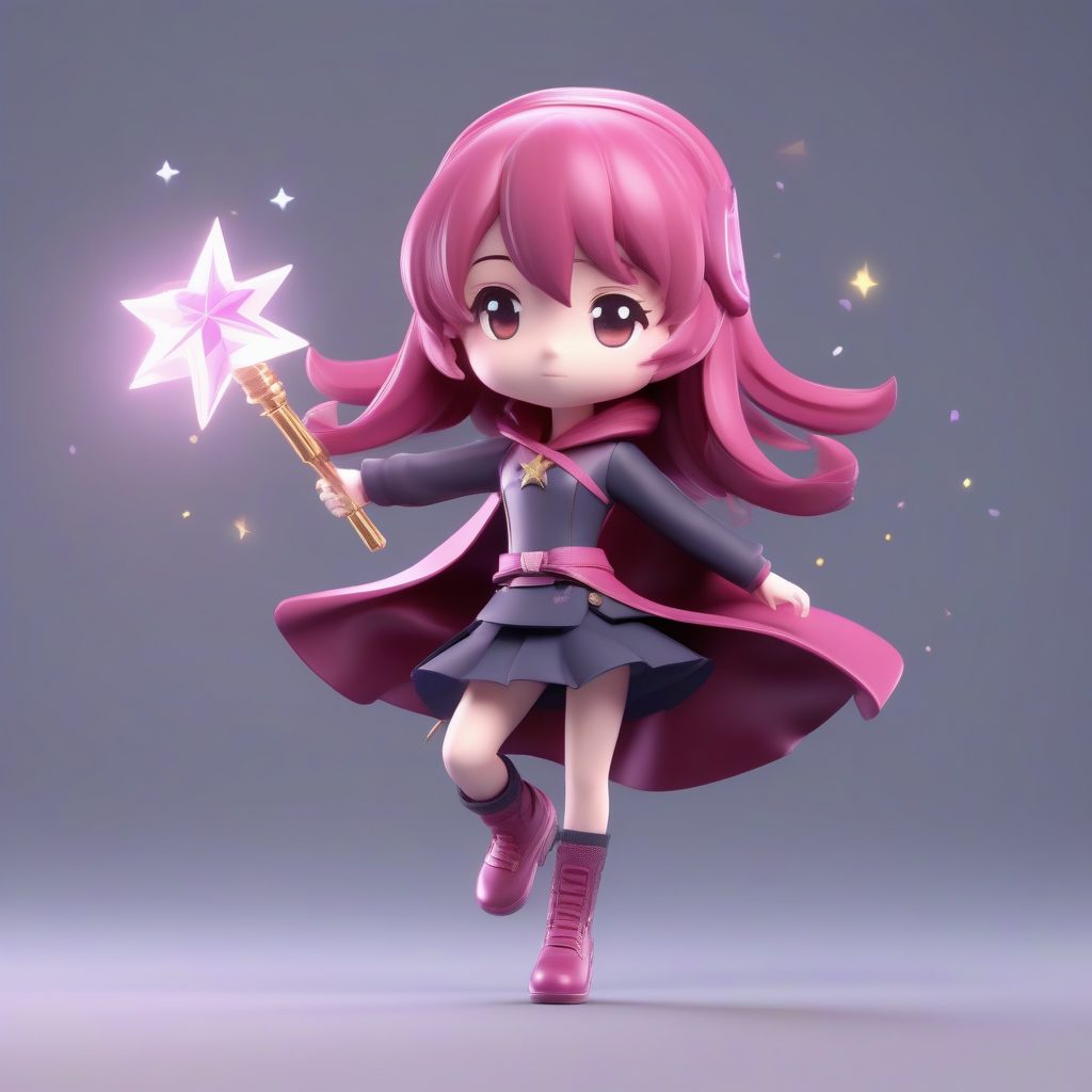 高分辨率魔法少女:动态跳跃姿态与星光魔杖Octane渲染 1 高分辨率魔法少女:动态跳跃姿态与星光魔杖Octane渲染