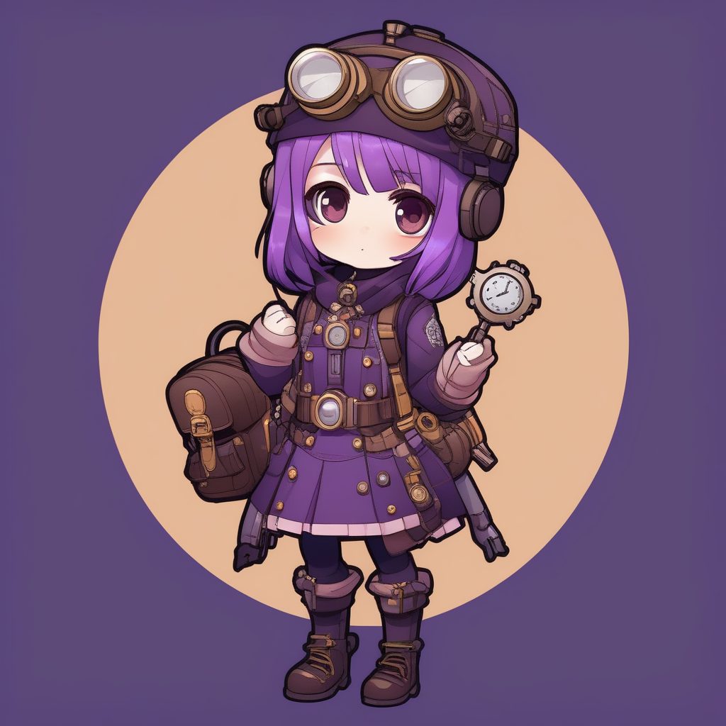 高分辨率Q版蒸汽朋克女孩：极简动漫角色全身提示词