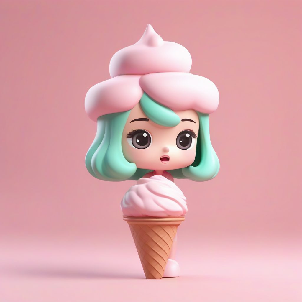 高光3D粘土冰淇淋女孩：马卡龙粉薄荷绿配色