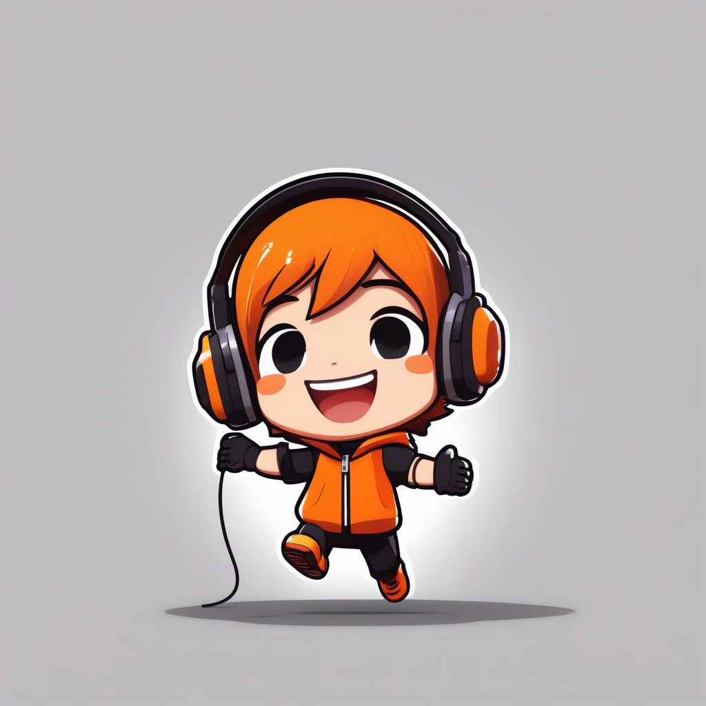 高光C4D渲染：Q版电竞玩家兴奋跳跃全身照橙色背景