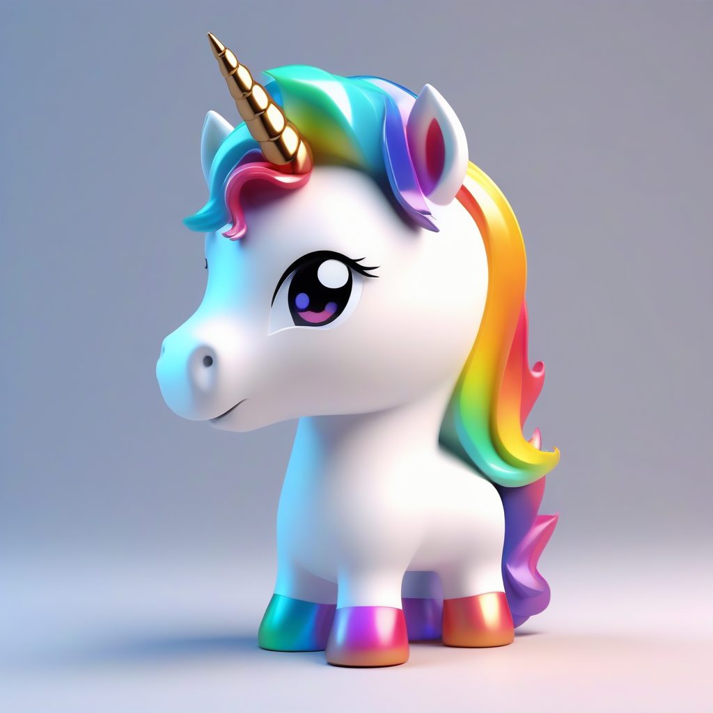 高光C4D Q版彩虹独角兽：纯白背景全身站立手办渲染