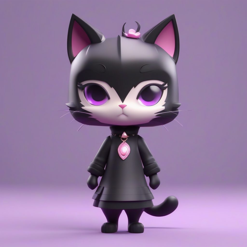 高光黑猫娘：哥特萝莉风Q版3D粘土手办全身渲染提示词