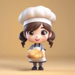 高光Q版美食家:抱着巨型可颂面包的厨师女孩3D渲染图 5 gao guang q ban mei shi jia bao zhe ju xing ke song mian bao de chu shi nyu hai 3d xuan ran tu