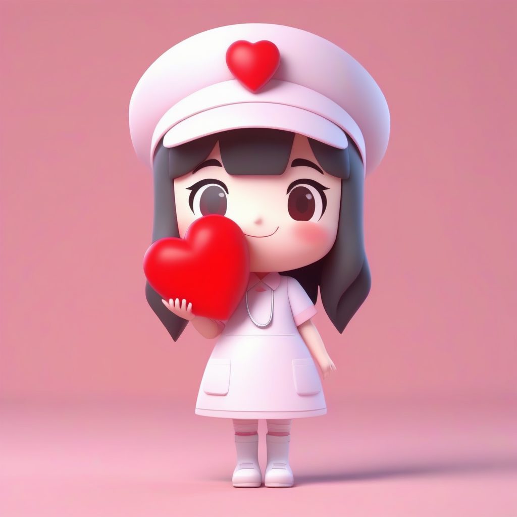 高光泽Q版护士：双手捧爱心，温柔治愈系C4D模型