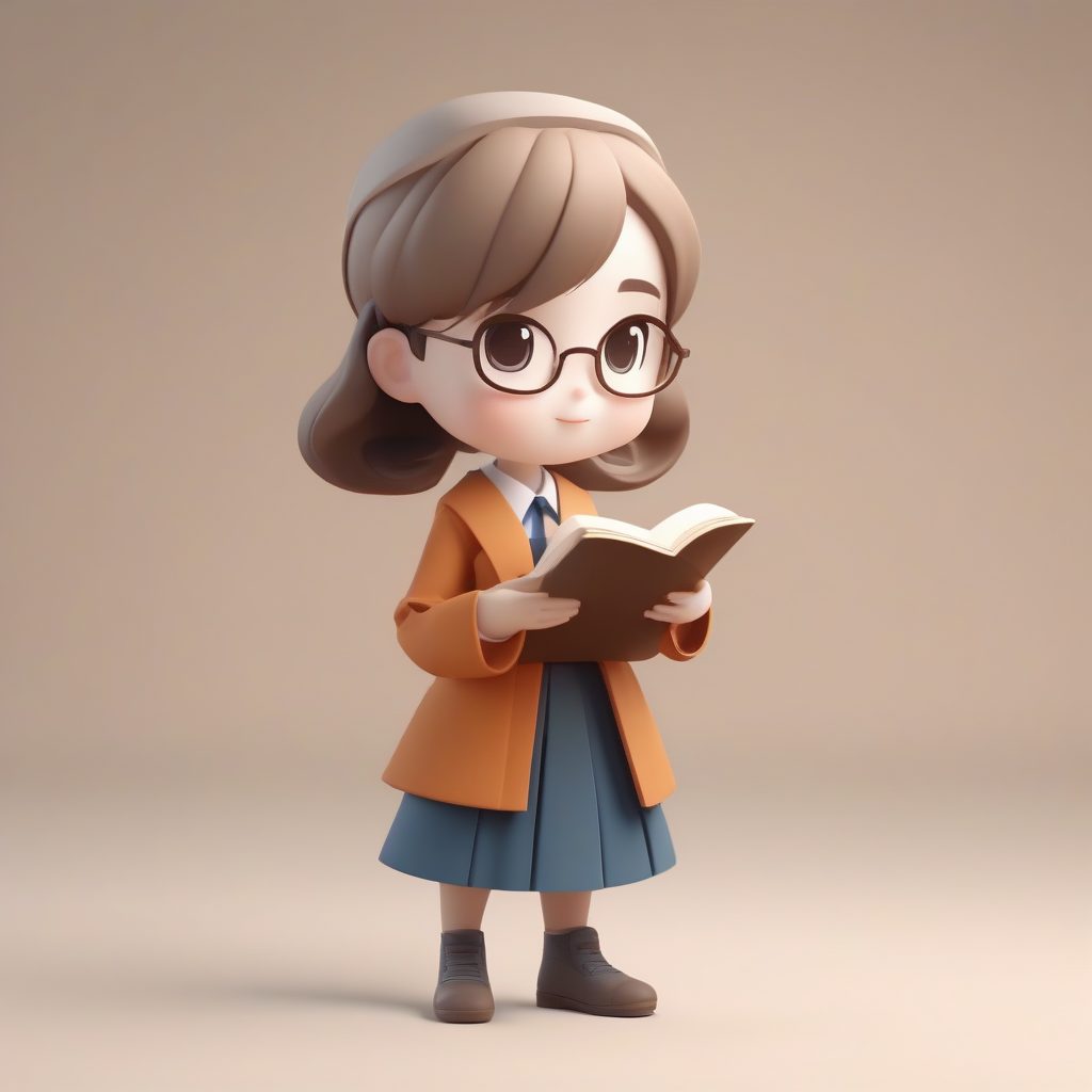 高光泽Q版历史女教师：手捧羊皮卷，智慧表情的C4D全身渲染