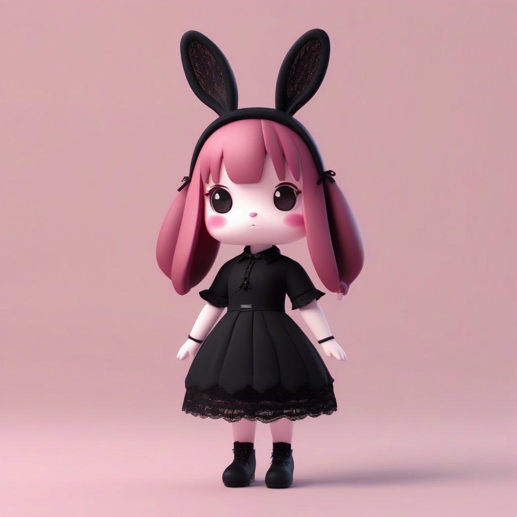 高光追踪:Q版兔耳哥特萝莉,暗系粘土3D全身手办