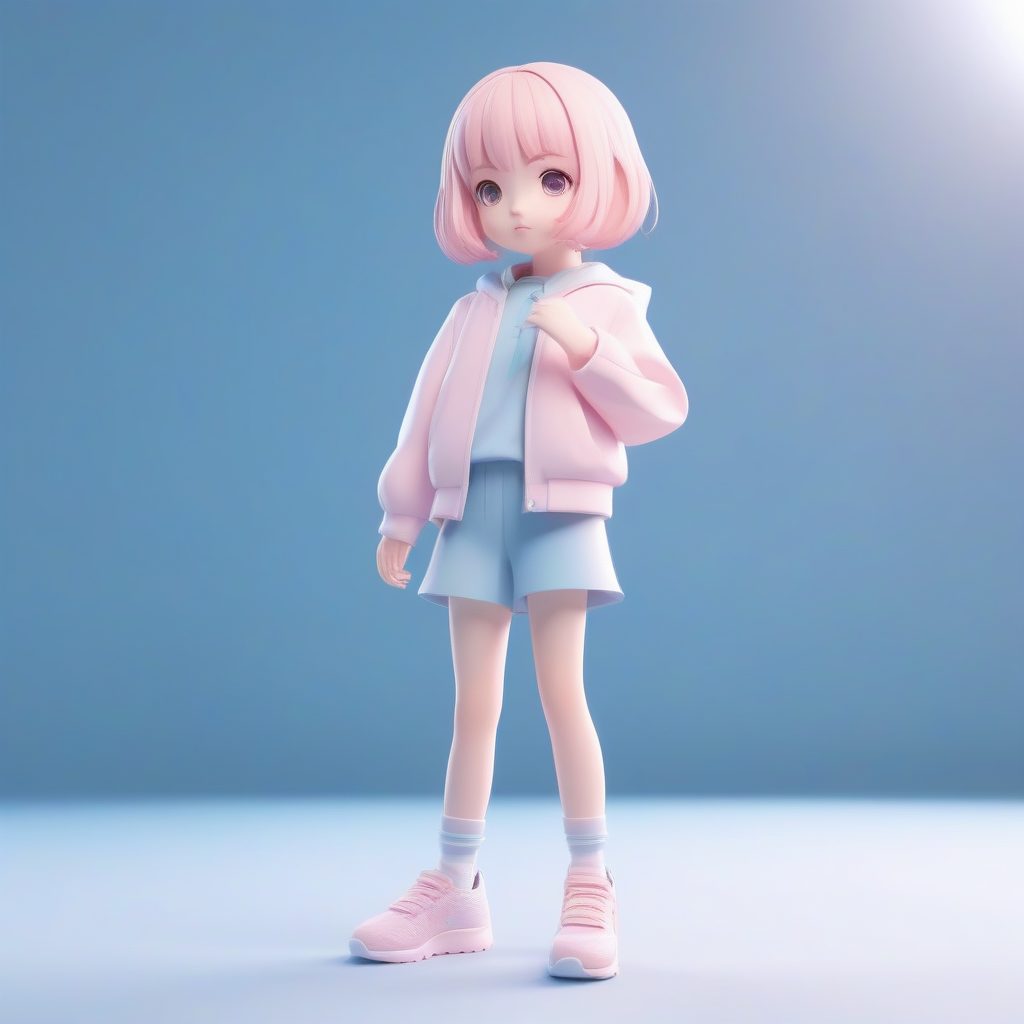 高级时装Q版模特:超模走秀姿态与极简纯色背景 1 高级时装Q版模特:超模走秀姿态与极简纯色背景