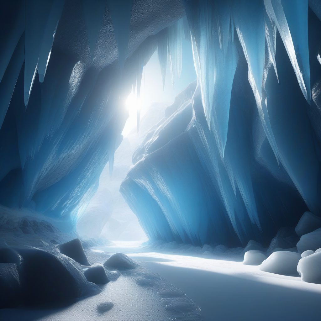 高精度环境：冰川洞穴内部的蓝冰与体积光渲染