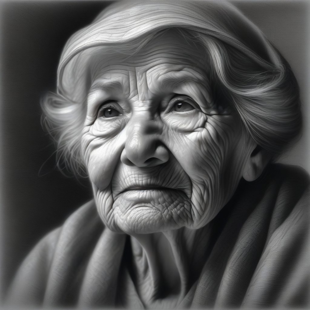 高精度老年肖像:石墨纹理纸上的情感铅笔画AI提示词