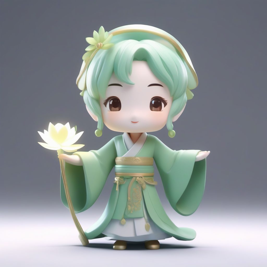 高精度Q版古风仙子:手托莲花,发光特效,极简纯白背景 1 高精度Q版古风仙子:手托莲花,发光特效,极简纯白背景