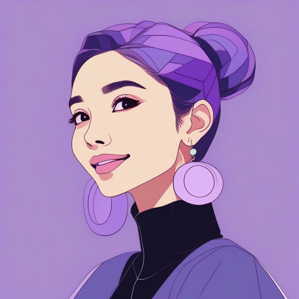 高马尾与几何耳环：二次元扁平化时尚女孩肖像