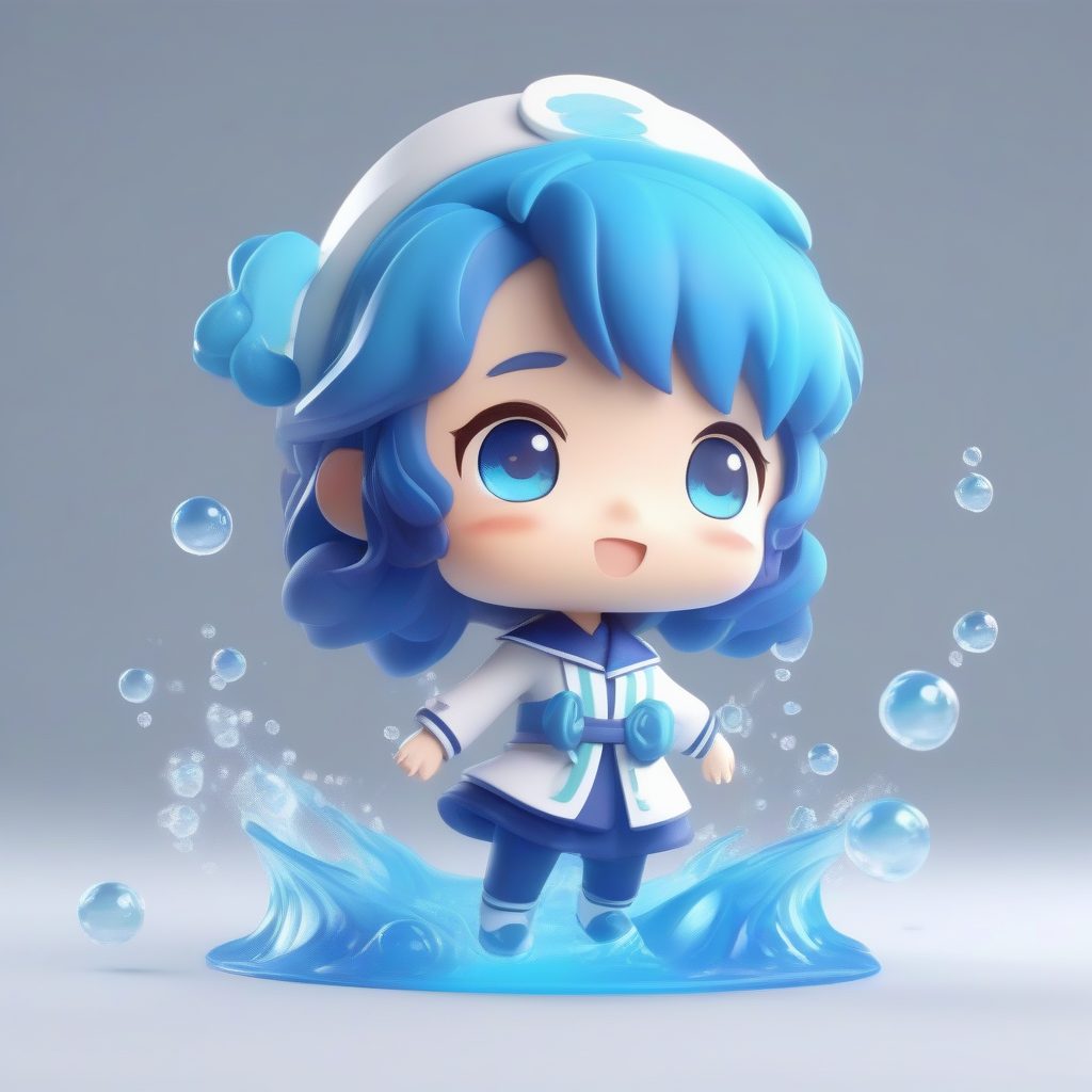 高抛光Q版水系魔法师：蓝色海洋主题盲盒站立照