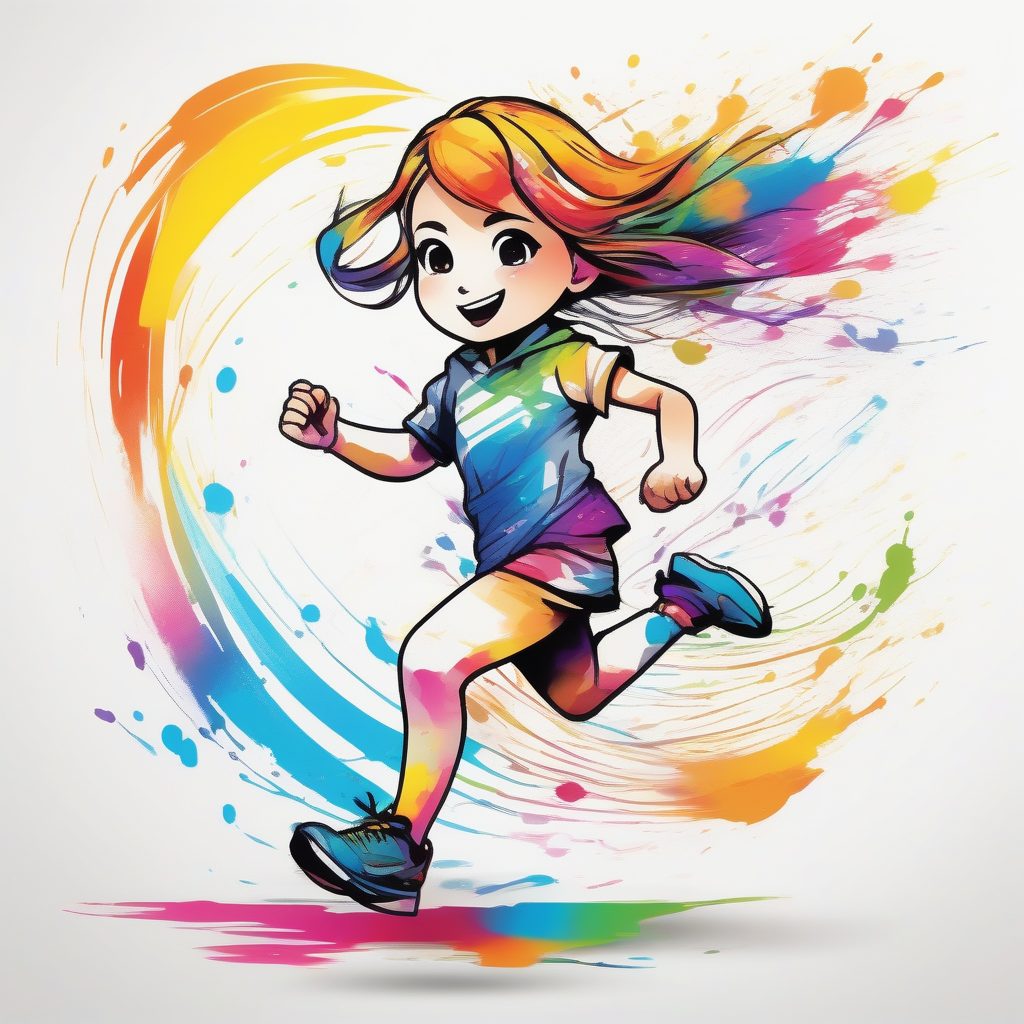 高速奔跑的Q版女孩：彩虹水滴流线型全身描绘