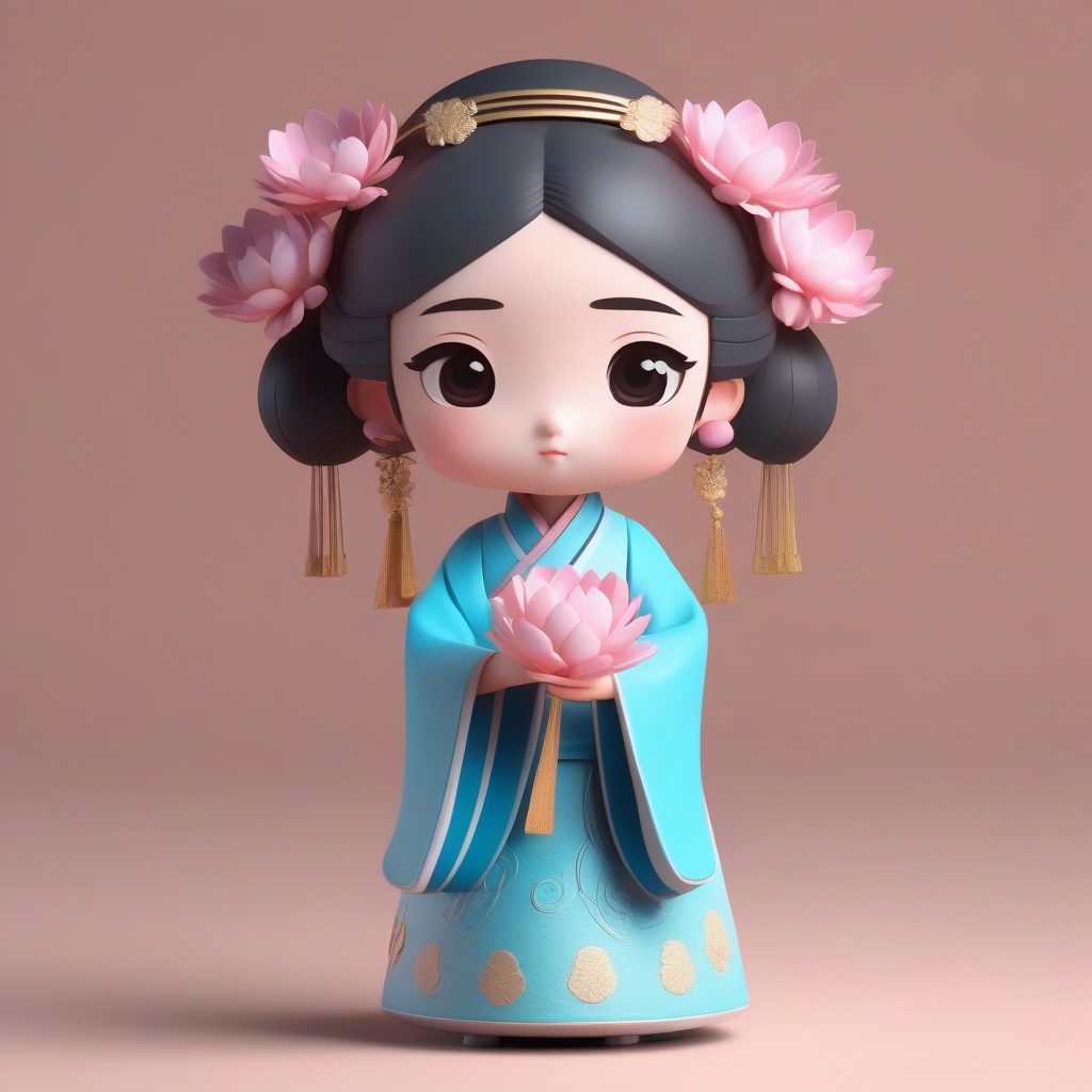 高细节8K渲染：唐制齐胸襦裙Q版盲盒女孩全身像