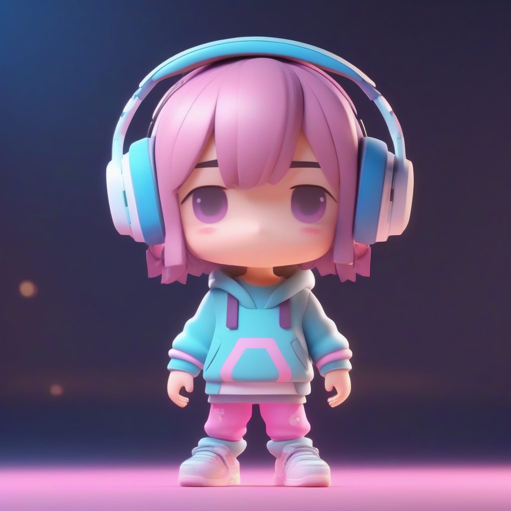 高细节8K游戏玩家Q版手办：C4D建模聚焦表情，纯色背景提示词