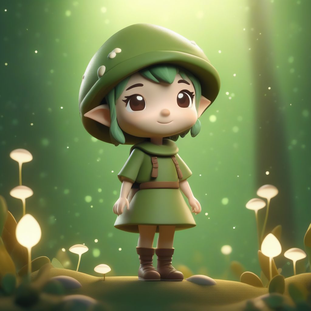 高细节粘土精灵：森林主题Q版女孩3D手办渲染提示词