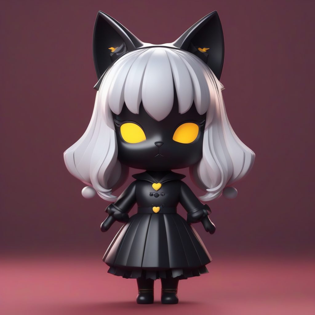 哥特风暗黑猫耳娘：神秘交叉手臂Q版盲盒渲染