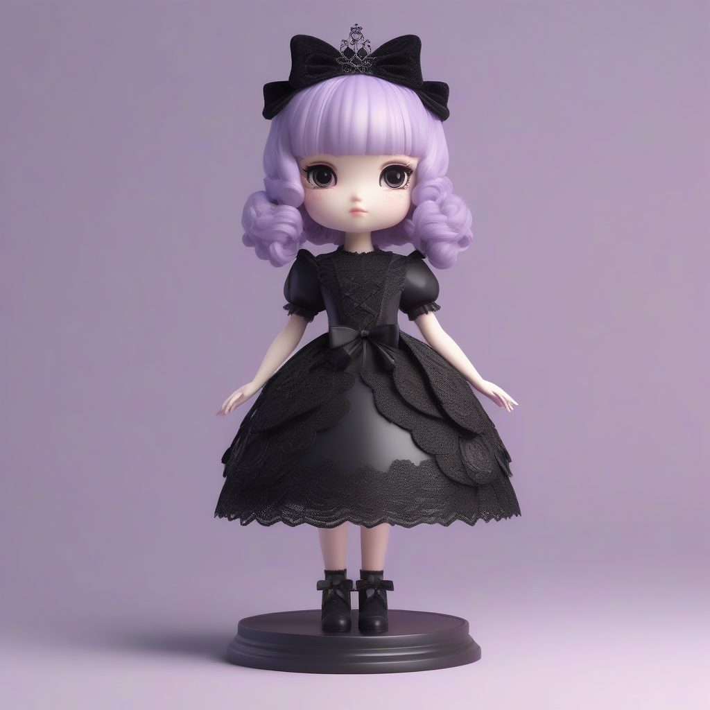 哥特黑蕾丝潮流公主：深色粉彩粘土手办，高光8K细节