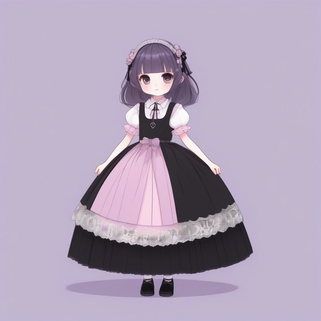 哥特萝莉Lite Q版：粉紫蕾丝和十字架，微暗黑系全身站立AI图