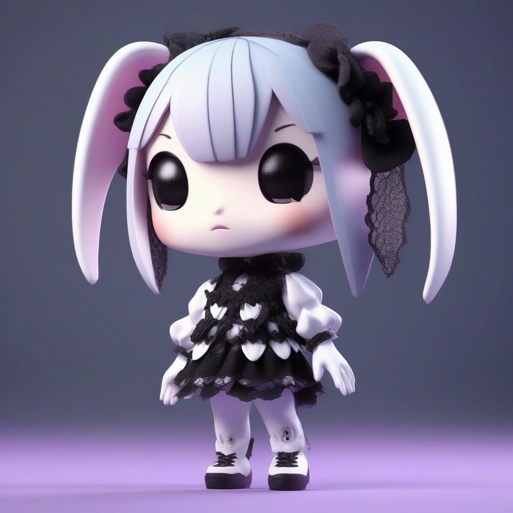 哥特甜心：黑粉色系Q版兔耳娘3D全身动态模型