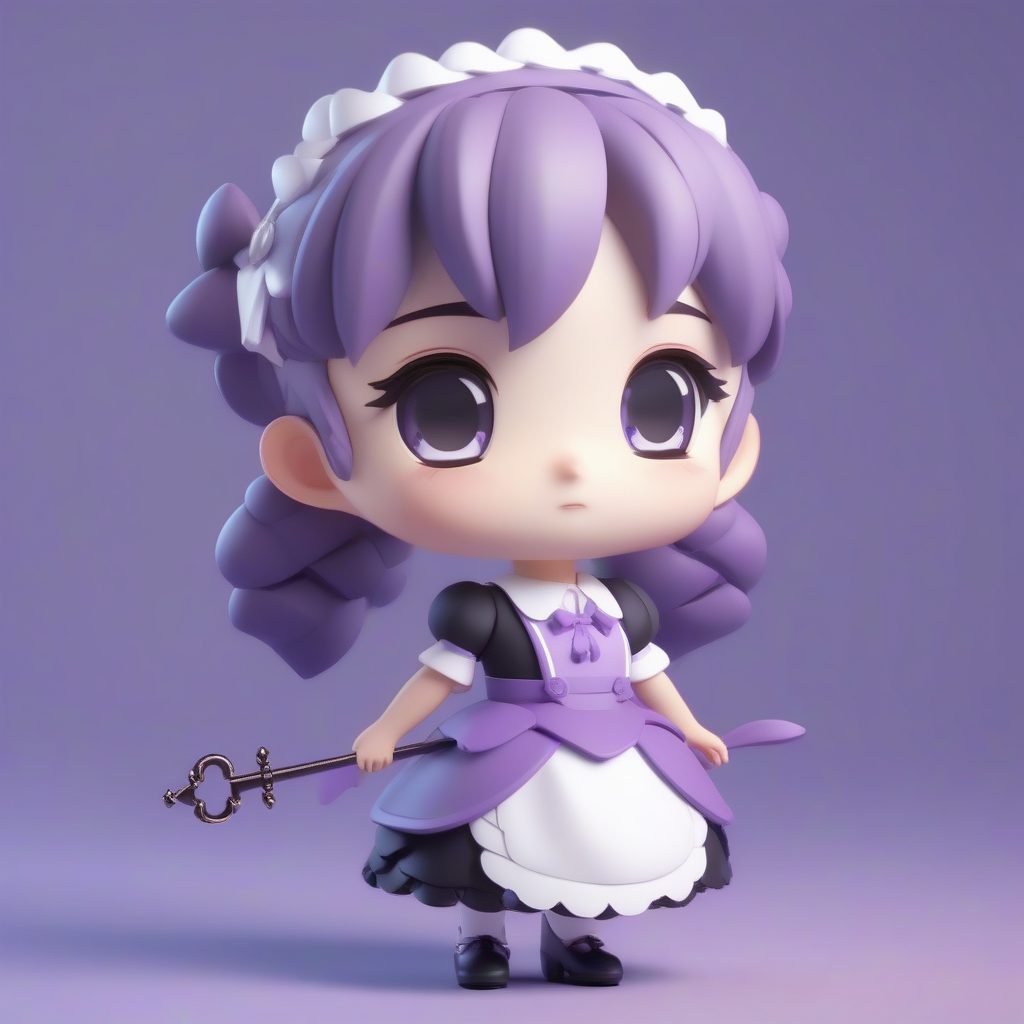 哥特系Q版女仆：手持魔法钥匙的3D盲盒手办全身渲染图