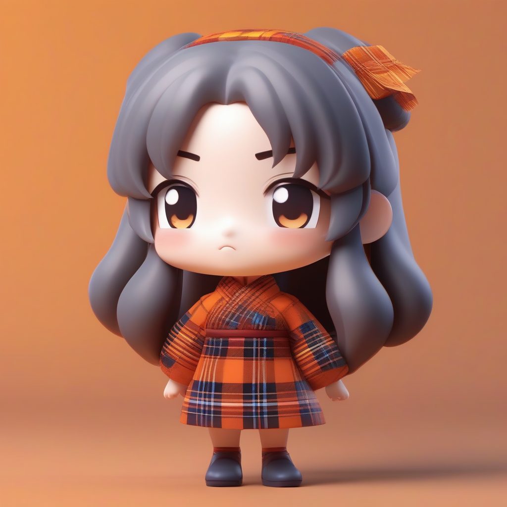 格子纹旗袍Q版：严肃可爱敬礼姿势C4D手办