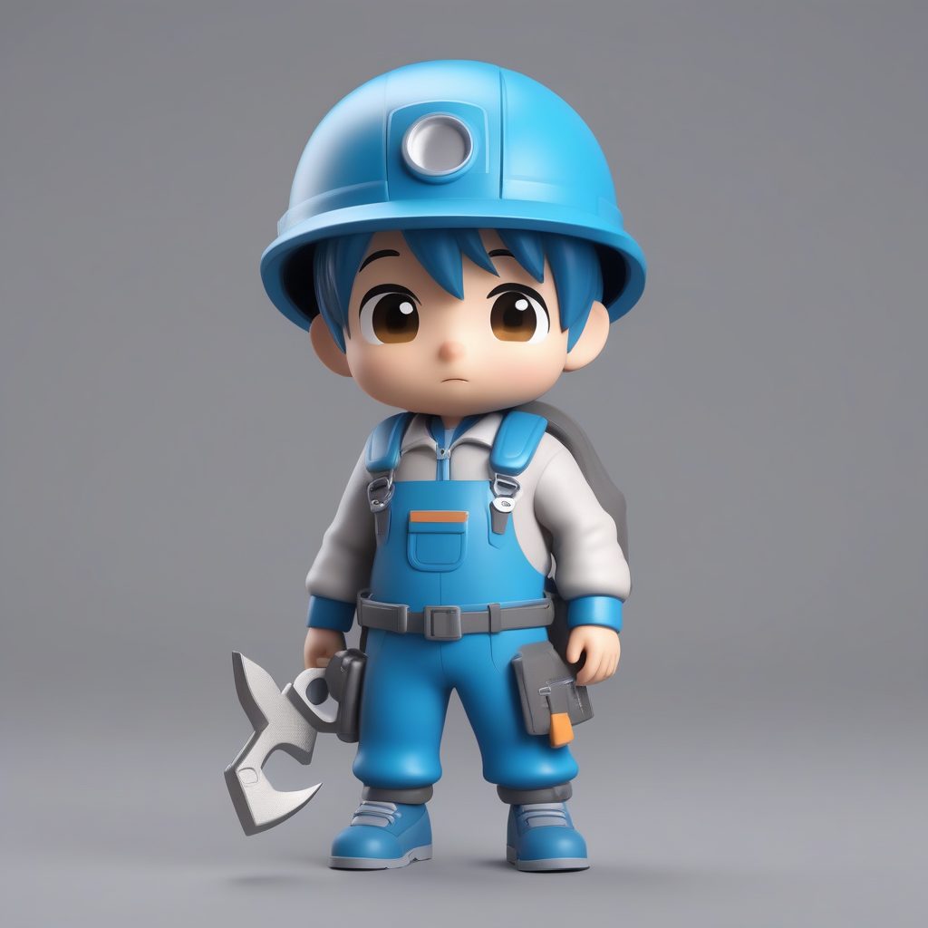 工业风Q版机器人机械师男孩3D全身站立模型提示词