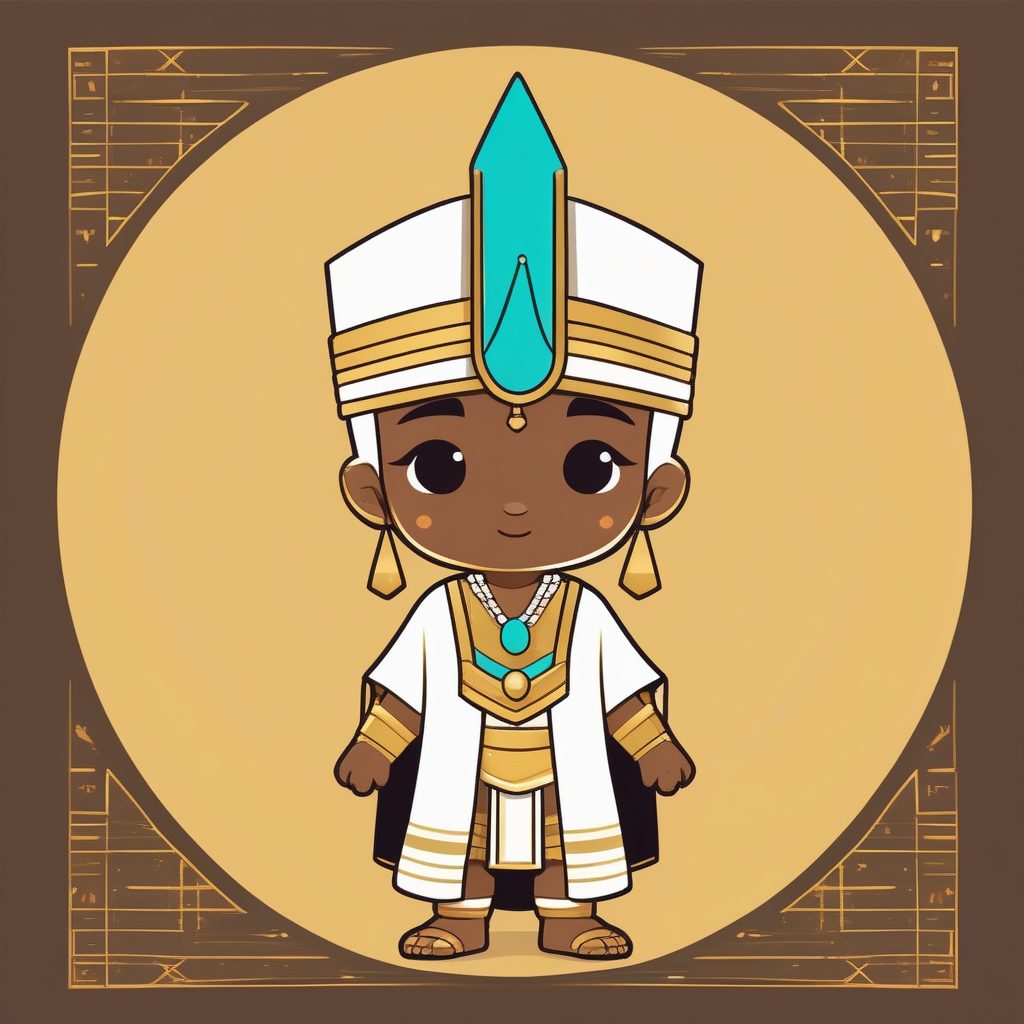 古埃及王子Q版男孩2D插画：金色头饰、白色亚麻服饰与矢量风