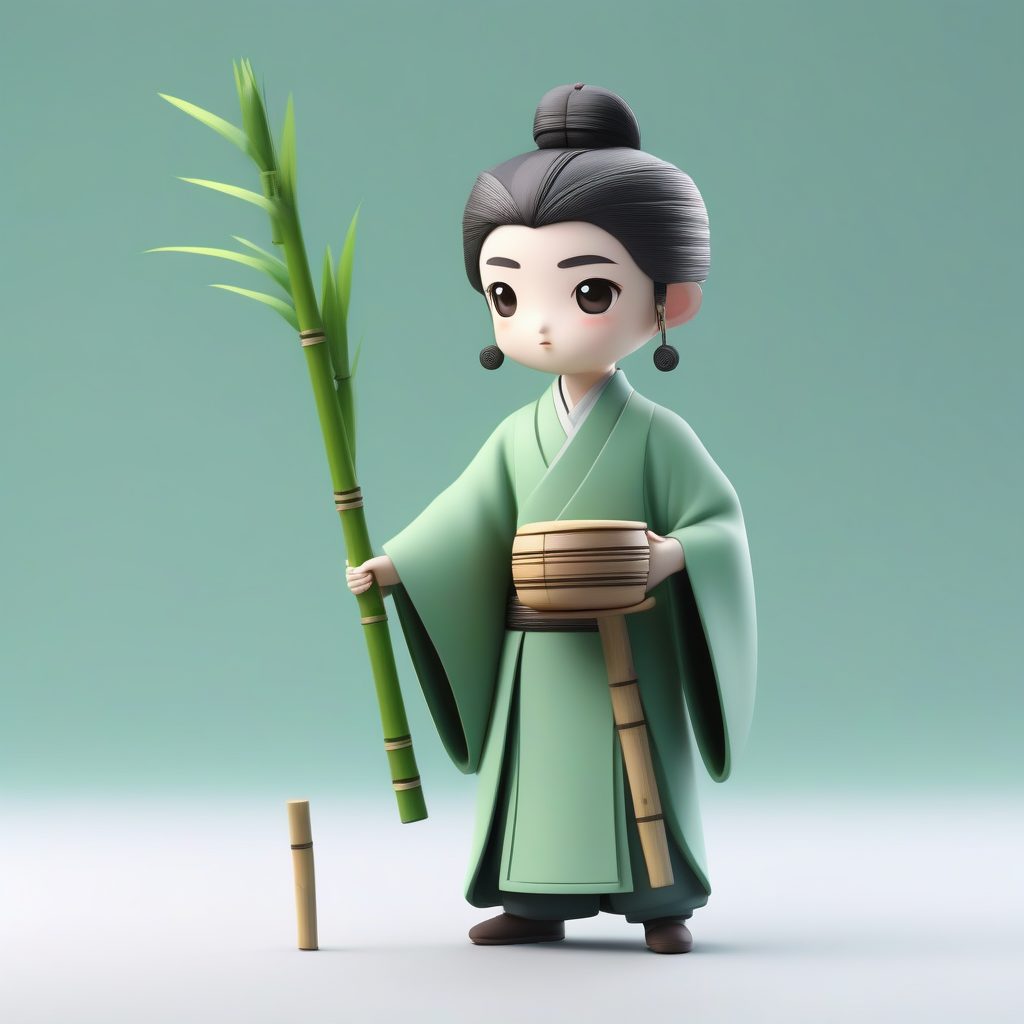 古代文士Q版手办：C4D极简风竹林雅士3D渲染图