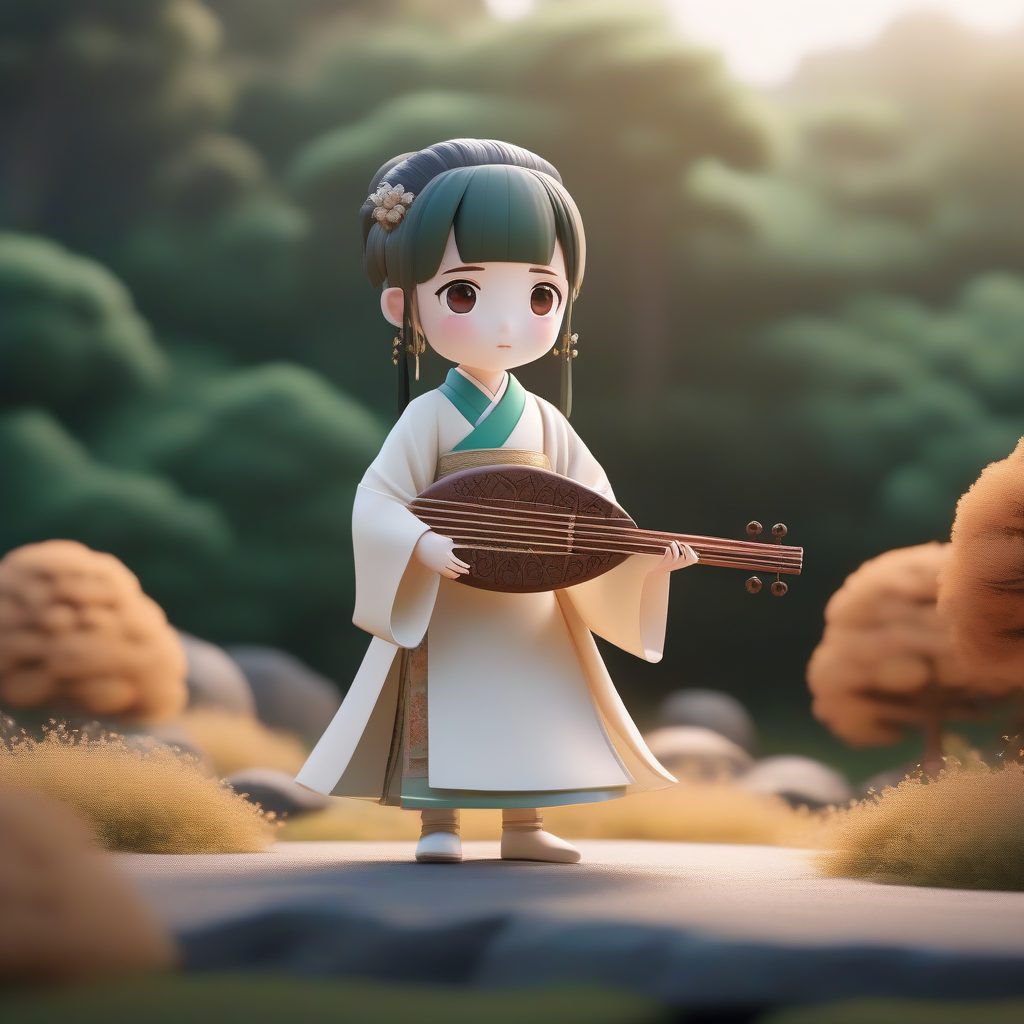 古典乐器Q版汉服女孩:手抱迷你琵琶的C4D高光模型 1 古典乐器Q版汉服女孩:手抱迷你琵琶的C4D高光模型