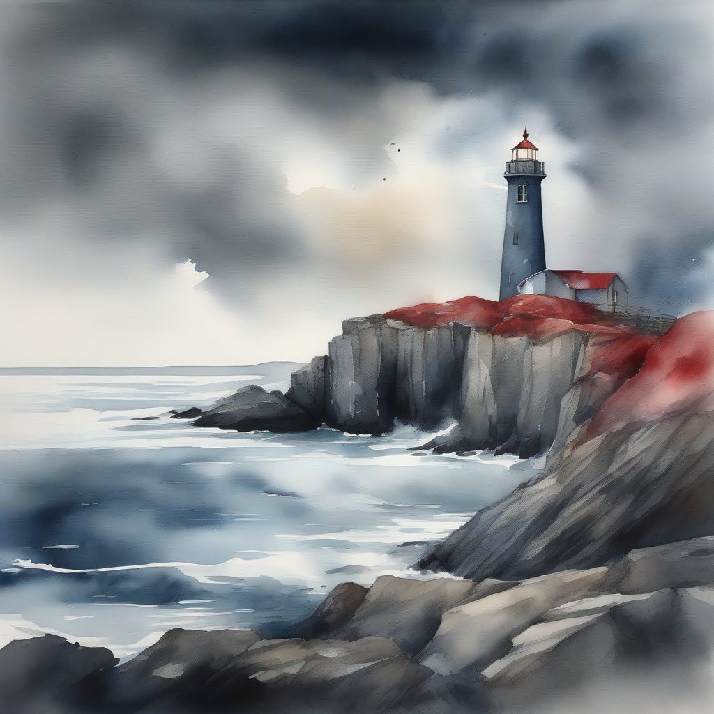孤独的灯塔:蓝灰色调与厚重纹理的水彩海景构图 5 孤独的灯塔:蓝灰色调与厚重纹理的水彩海景构图