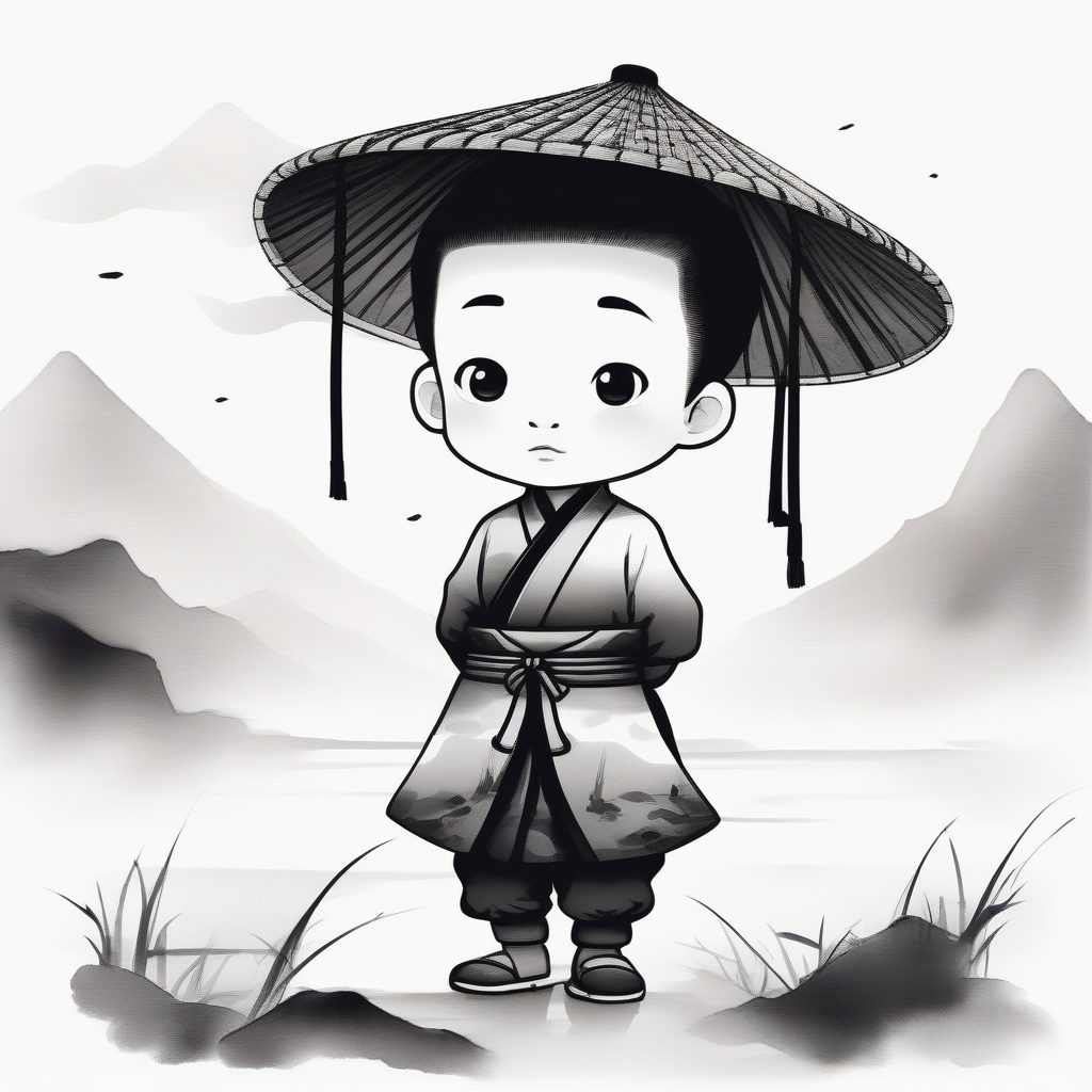 骨法用笔：高对比度简约风Q版男孩全身像