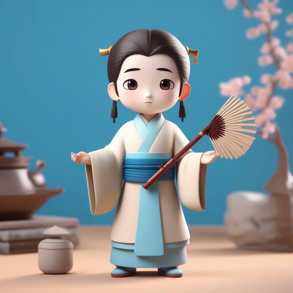 古风翩翩君子：Pop Mart风格Q版书生3D盲盒手办全身站立照