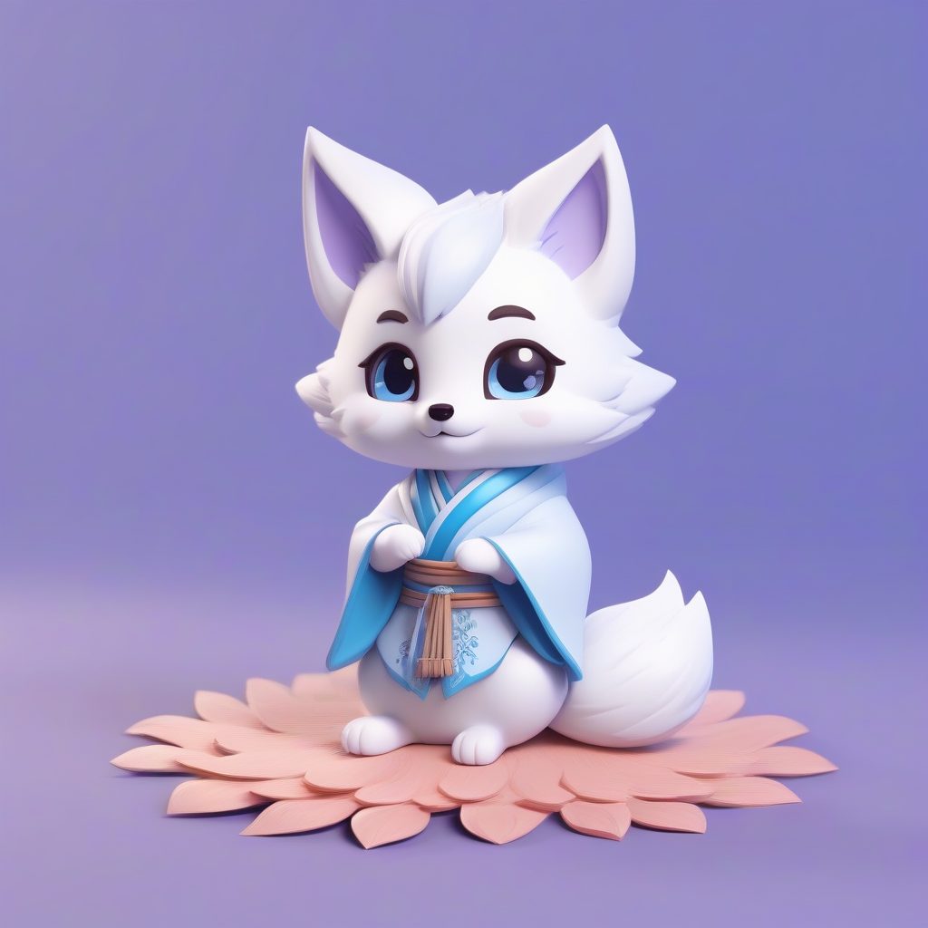 古风Q版狐妖人设：治愈系九尾全身立绘，8K粉彩渲染