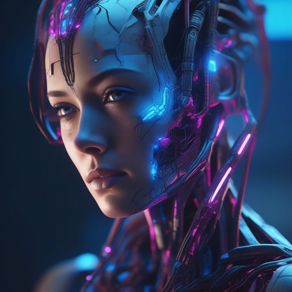 故障与美：女性仿生人特写肖像