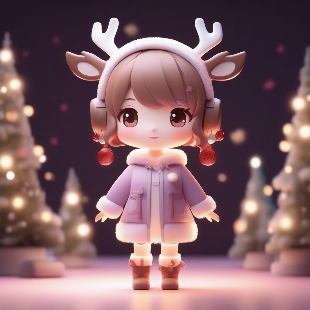 光芒鹿角：装饰着LED灯的Q版麋鹿少女全身提示词