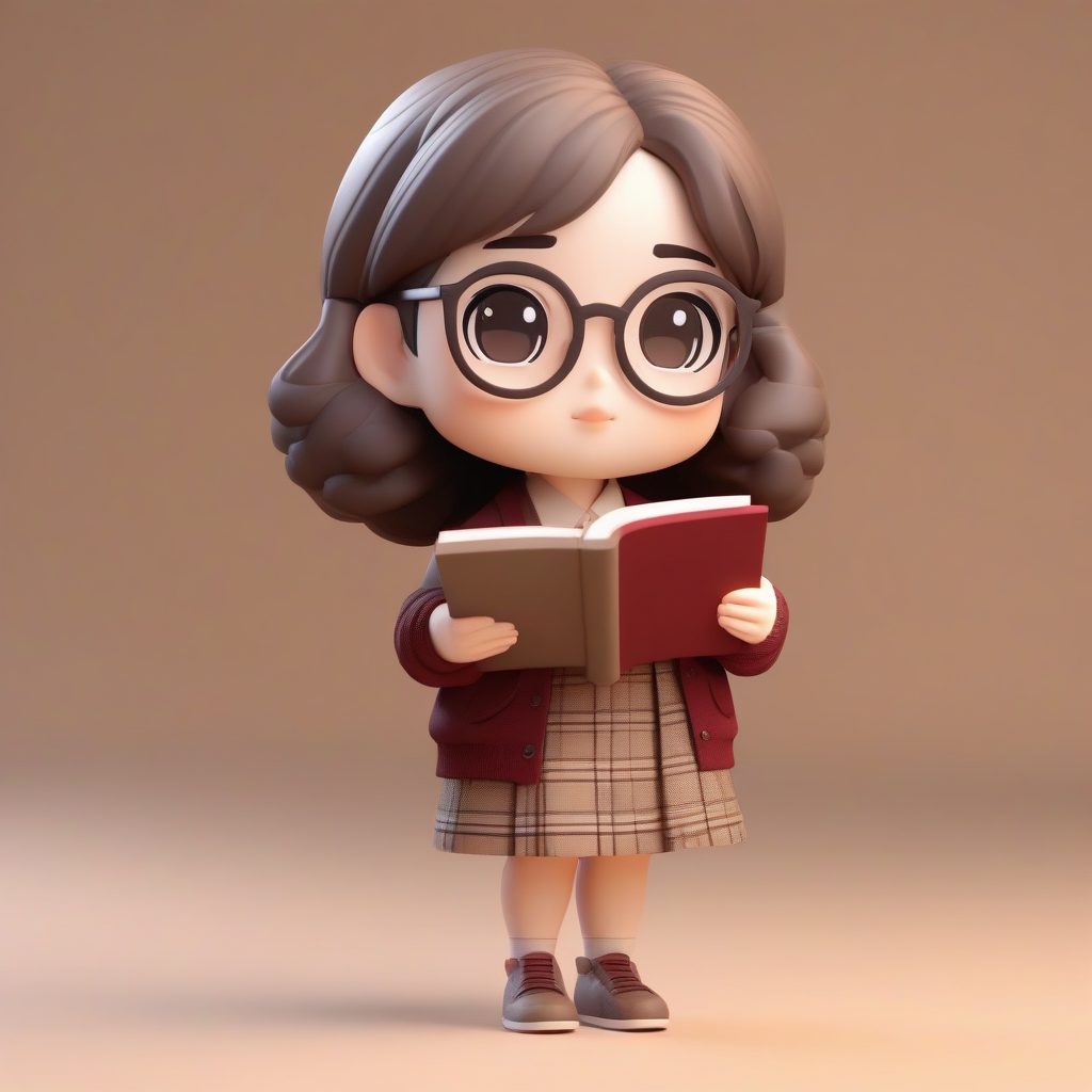 光线追踪暗调学院风JK:米色开衫与格纹裙Q版手办