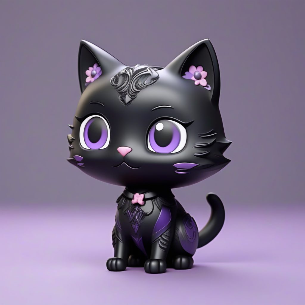 光线追踪Q版黑猫:哥特萝莉粘土手办C4D渲染提示词