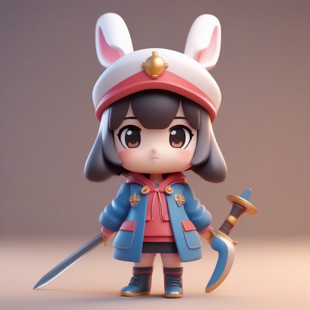 海盗船长：手持玩具剑的自信Q版兔耳娘