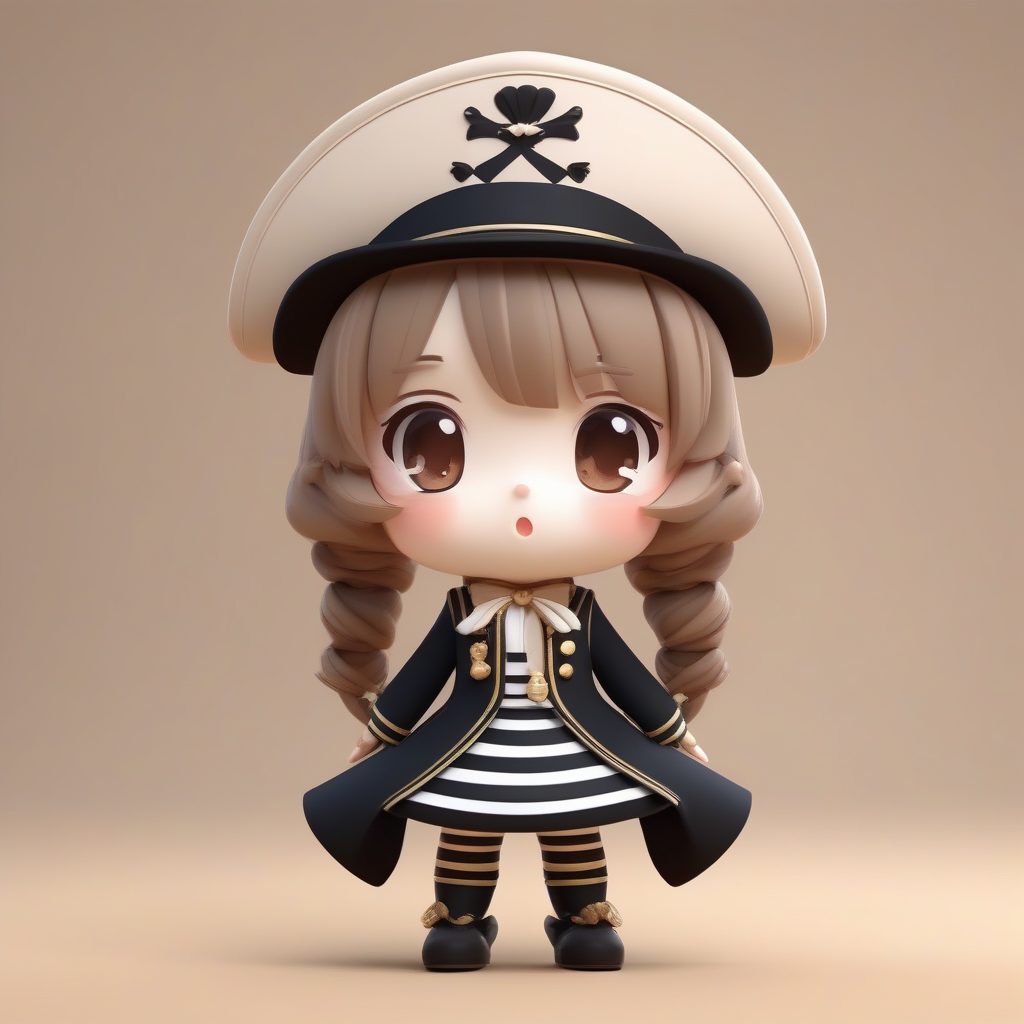海盗洛丽塔：冒险主题Q版手办，三色帽与眼罩，纯沙色背景