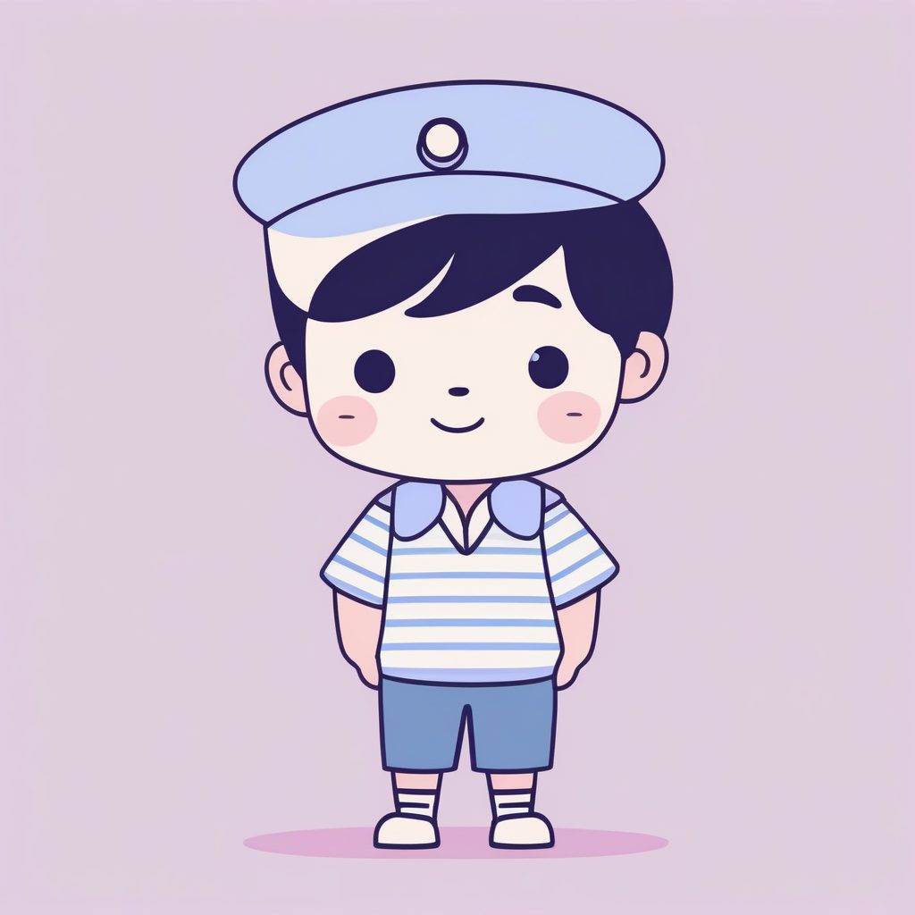 海魂衫Q版水手：圆润线条，极简海军风全身插画提示词