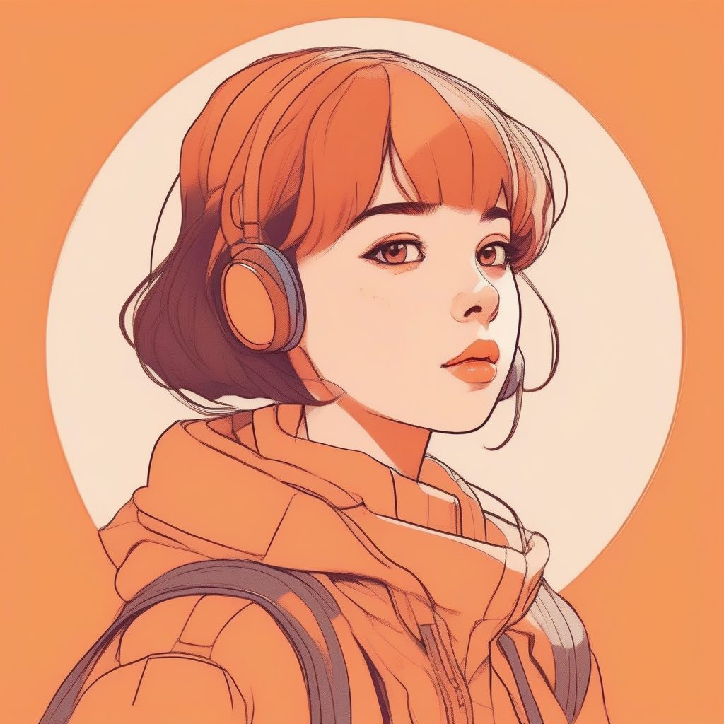 害羞回避的少女：脸颊泛红与柔和橙色调的赛璐珞风格