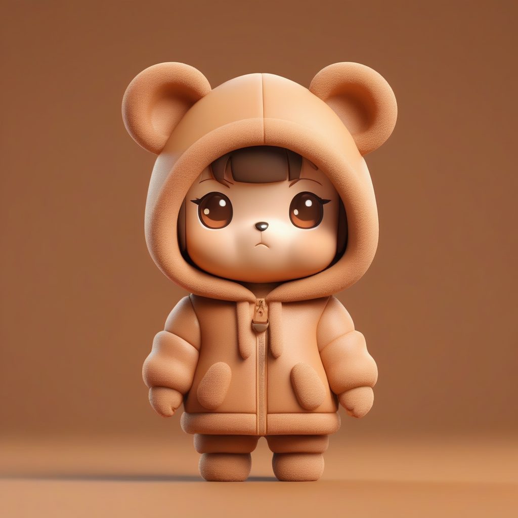 害羞Q版泰迪熊少女粘土质感暖色调盲盒